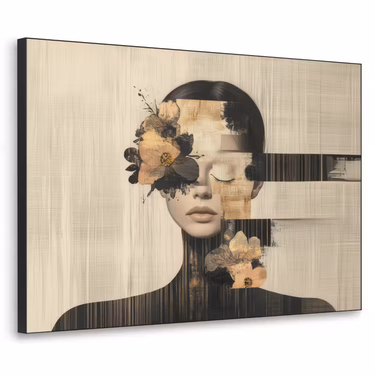 Art Frame - Gezicht - Bloemen - Zwart - Vrouw — 1