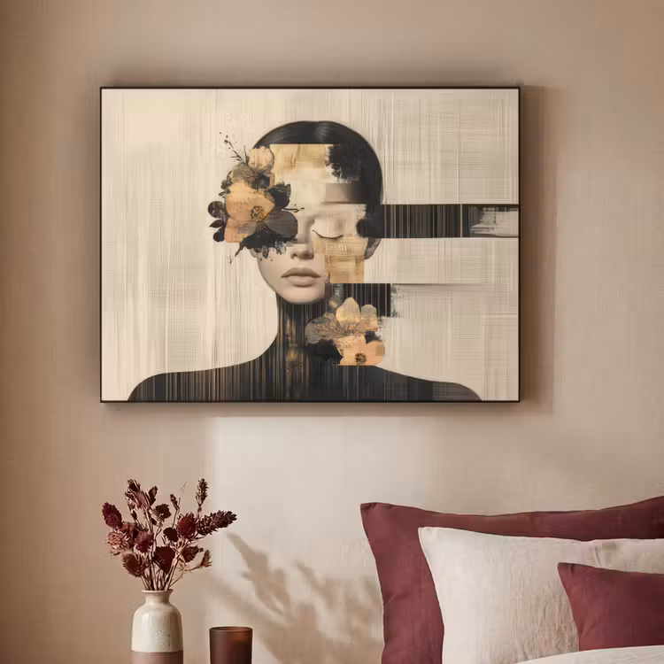 Art Frame - Gezicht - Bloemen - Zwart - Vrouw — 3