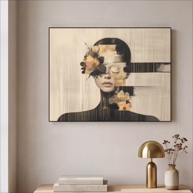 Art Frame - Gezicht - Bloemen - Zwart - Vrouw — 5