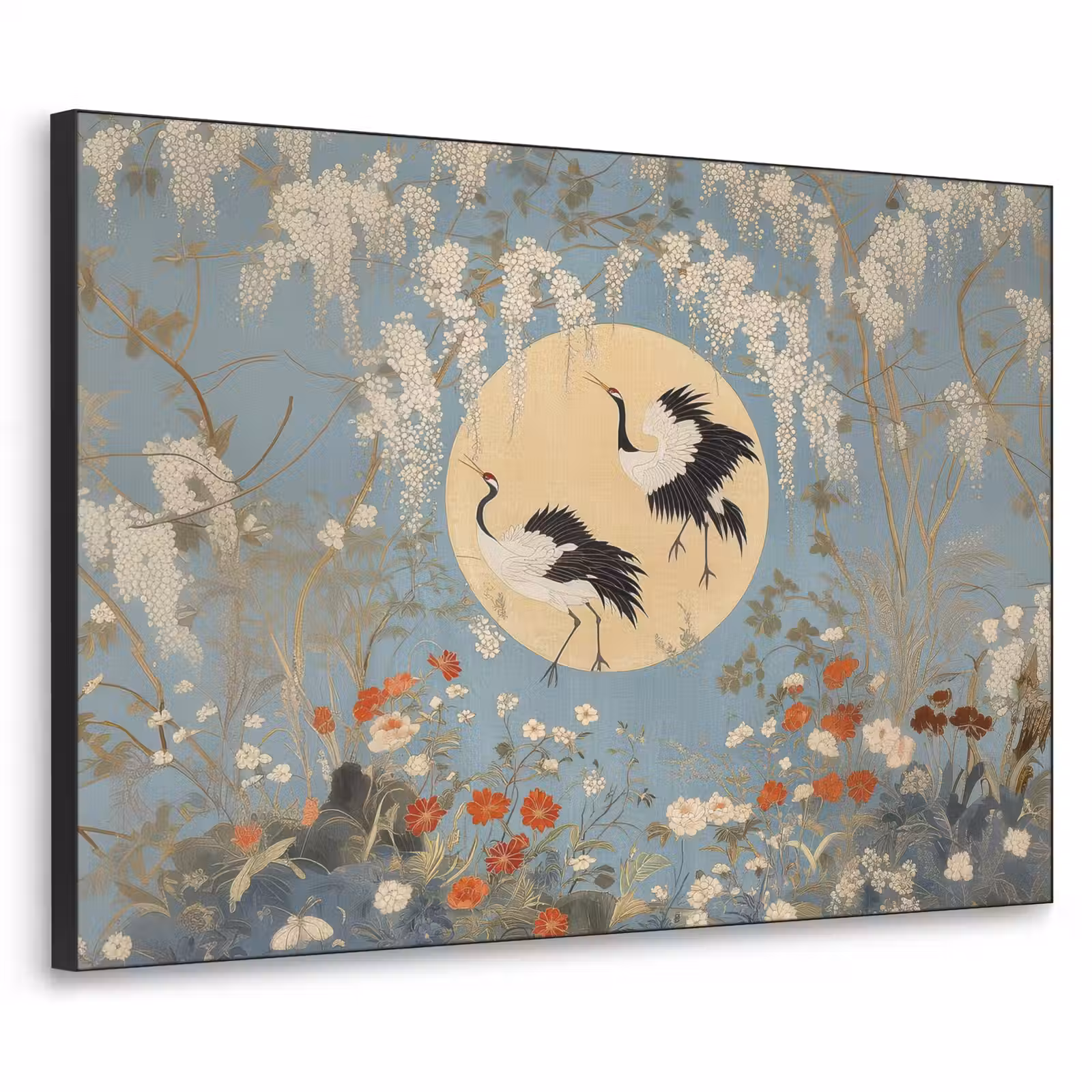 Art Frame - Kraanvogels - Maan - Bloemen - Blauw — 1