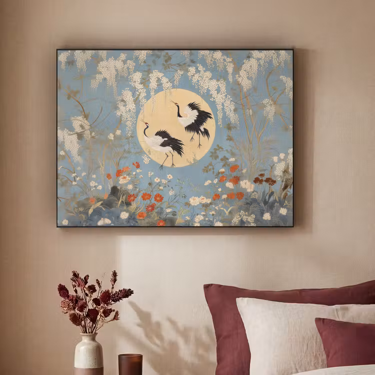 Art Frame - Kraanvogels - Maan - Bloemen - Blauw — 3
