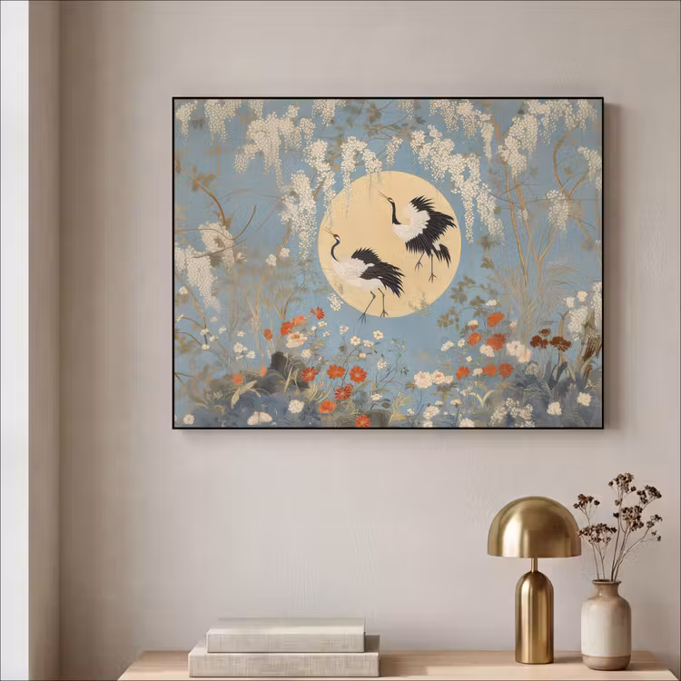 Art Frame - Kraanvogels - Maan - Bloemen - Blauw — 5