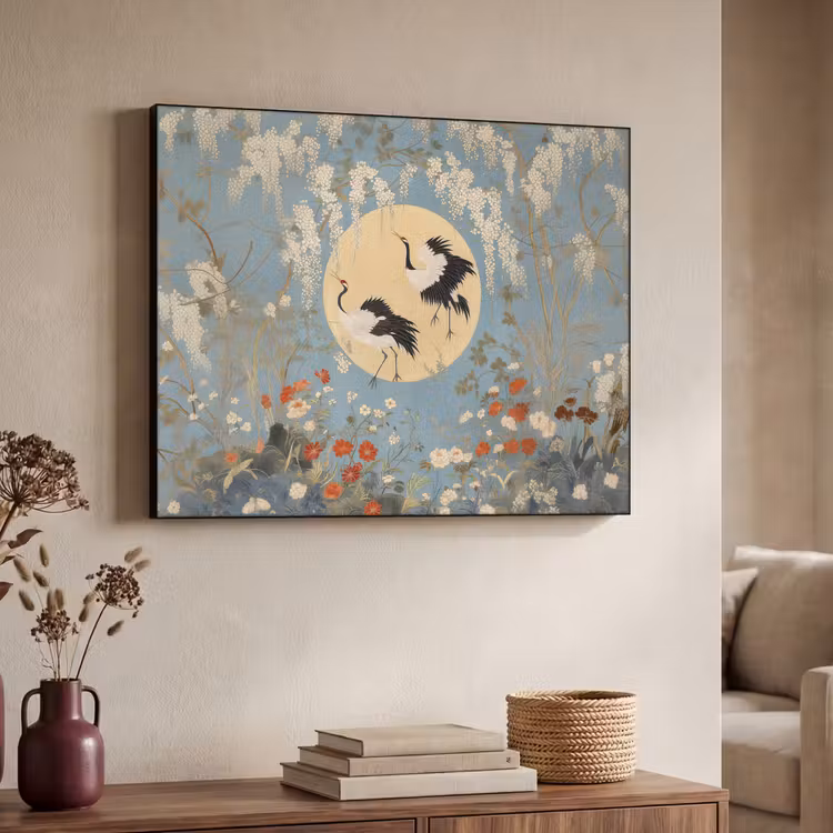 Art Frame - Kraanvogels - Maan - Bloemen - Blauw — 7