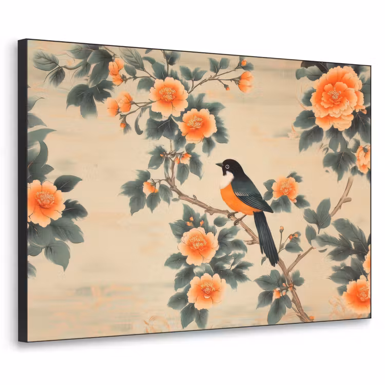 Art Frame - Vogel - Tak - Bloemen - Oranje — 1
