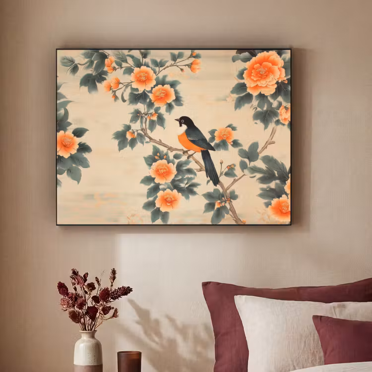 Art Frame - Vogel - Tak - Bloemen - Oranje — 3