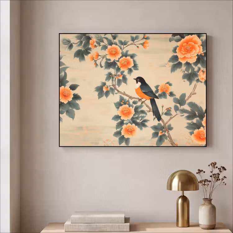 Art Frame - Vogel - Tak - Bloemen - Oranje — 5