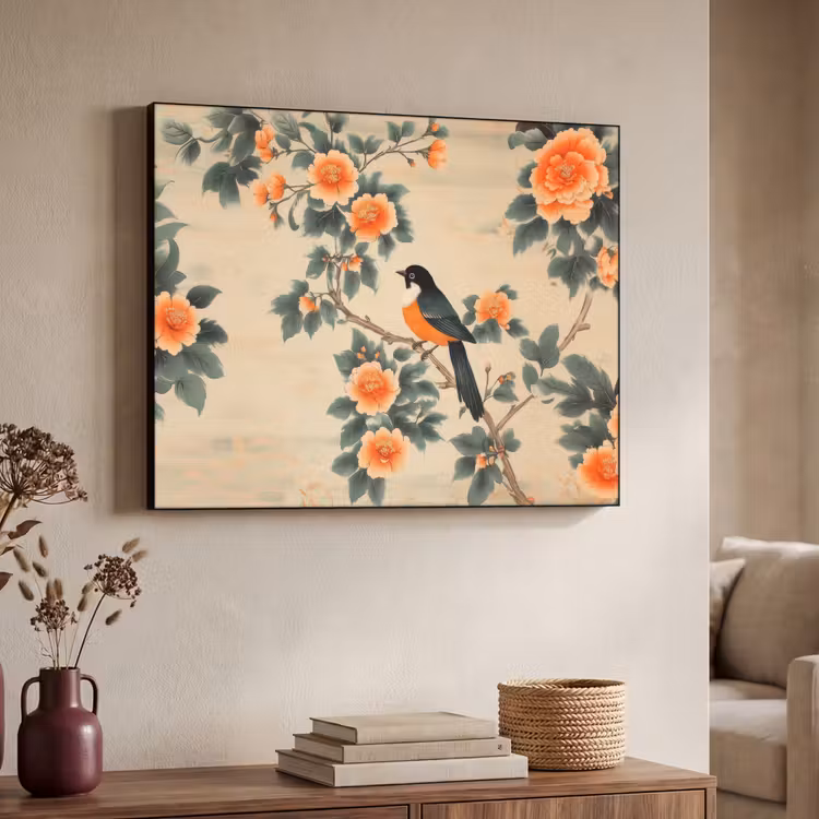 Art Frame - Vogel - Tak - Bloemen - Oranje — 7