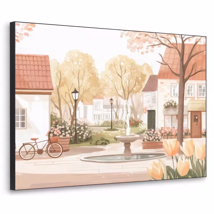 Art Frame - Dorpsplein - Fontein - Tulpen — 1