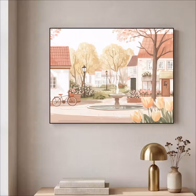 Art Frame - Dorpsplein - Fontein - Tulpen — 5