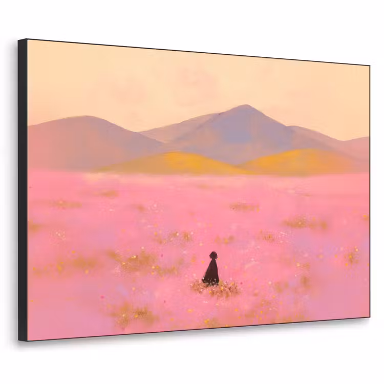Art Frame - Bloemenweide - Heuvels - Silhouet - Roze — 1