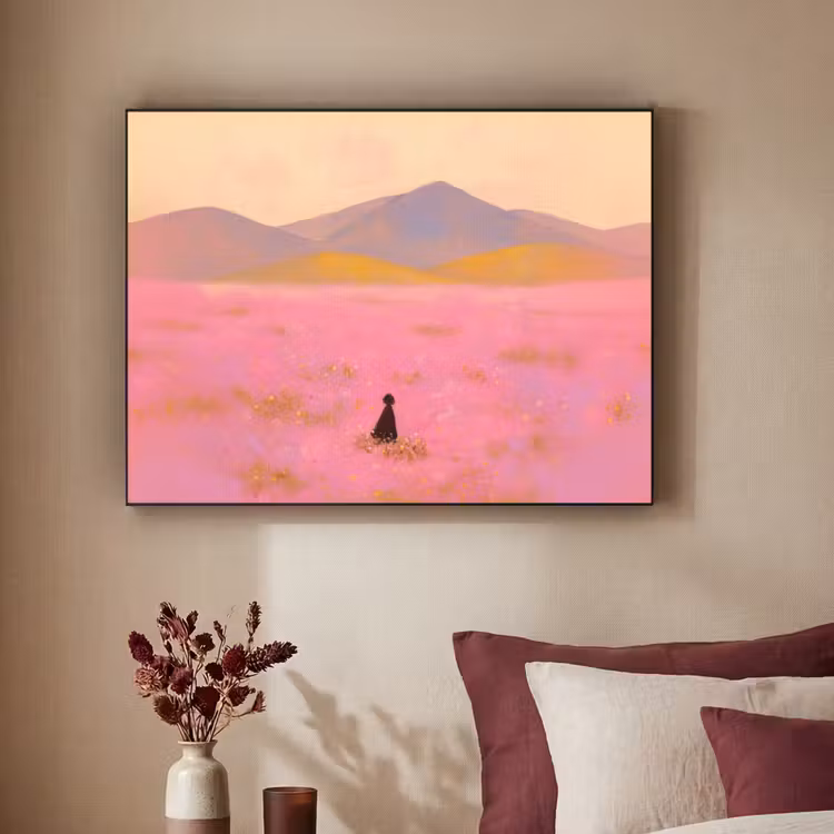 Art Frame - Bloemenweide - Heuvels - Silhouet - Roze — 3