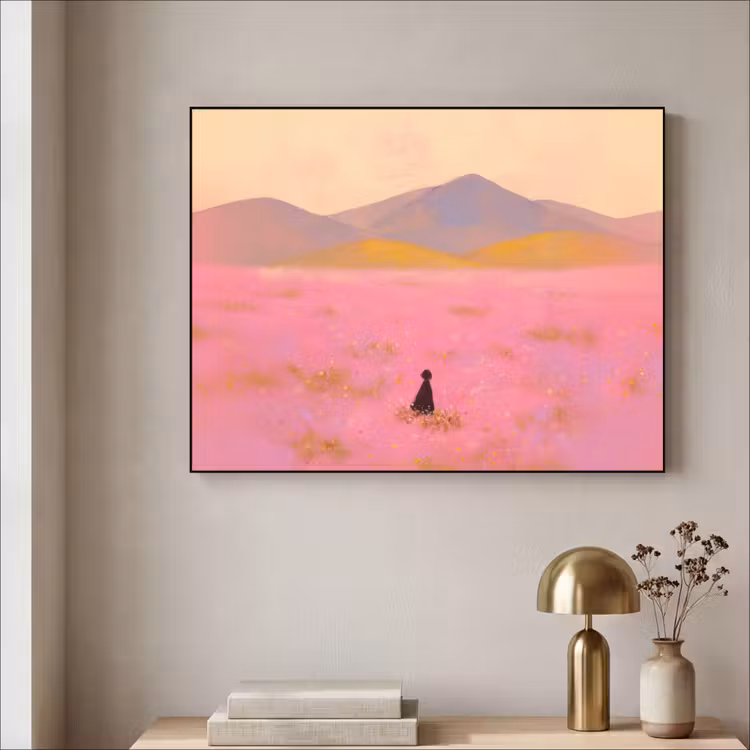 Art Frame - Bloemenweide - Heuvels - Silhouet - Roze — 5
