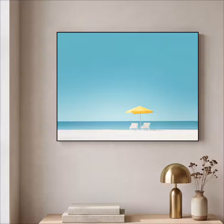 Art Frame - Strand - Blauwe lucht - Geel - Parasol — 5