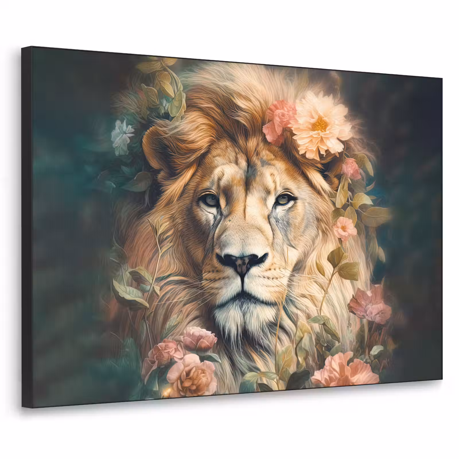 Art Frame - Leeuw - Leeuwenkop - Wilde dieren - Bloemen — 1
