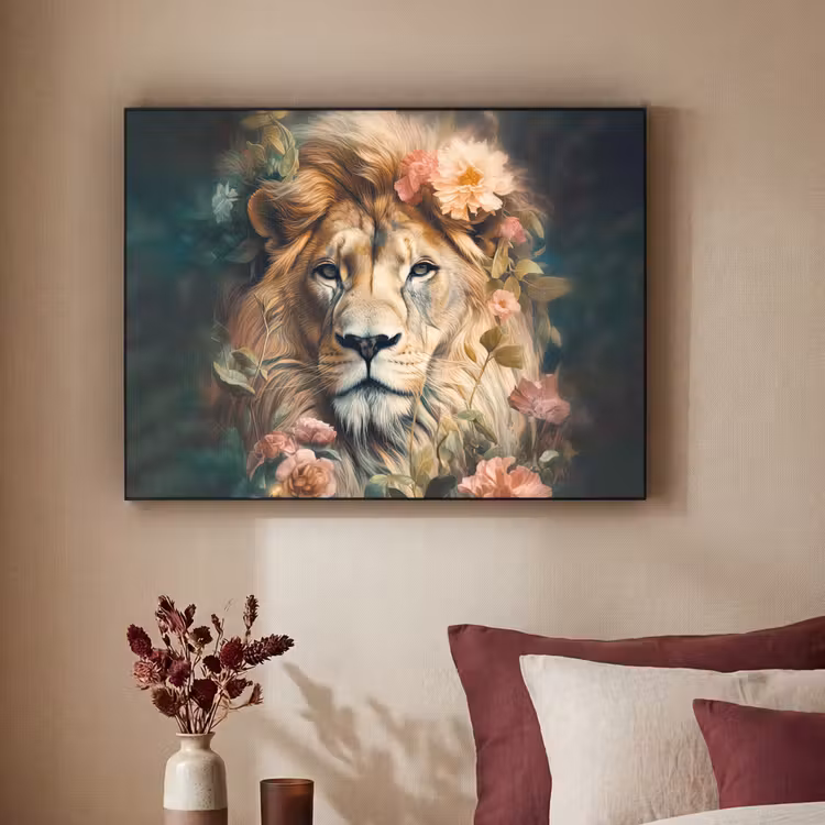 Art Frame - Leeuw - Leeuwenkop - Wilde dieren - Bloemen — 3