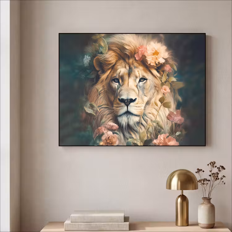Art Frame - Leeuw - Leeuwenkop - Wilde dieren - Bloemen — 5