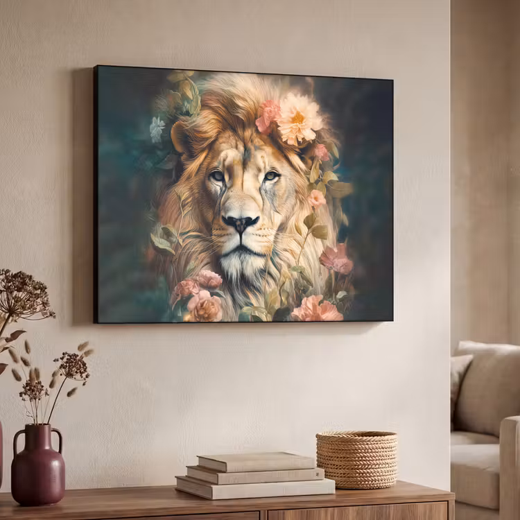 Art Frame - Leeuw - Leeuwenkop - Wilde dieren - Bloemen — 7