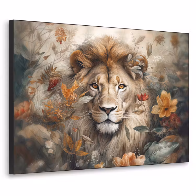 Art Frame - Leeuw - Wilde dieren - Planten - Natuur - Bloemen — 1