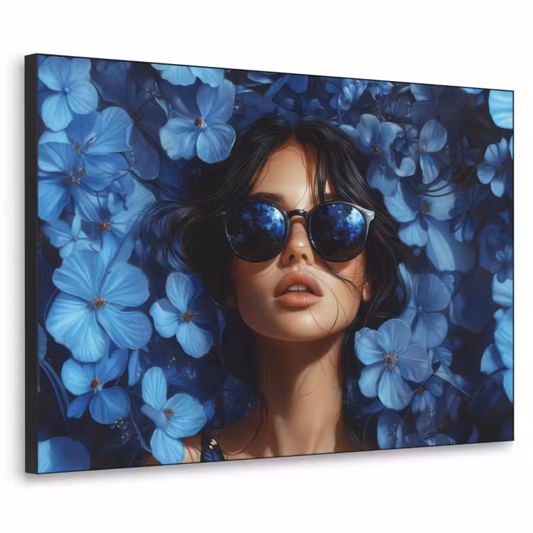 Art Frame - Vrouw - Blauw - Bloemen - Vlinders - Natuur — 1