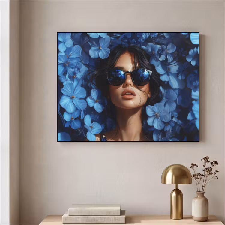 Art Frame - Vrouw - Blauw - Bloemen - Vlinders - Natuur — 5