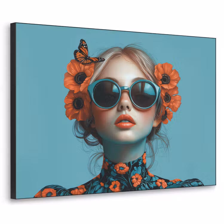 Art Frame - Vrouw - Blauw - Vlinder - Bloemen - Aesthetic — 1