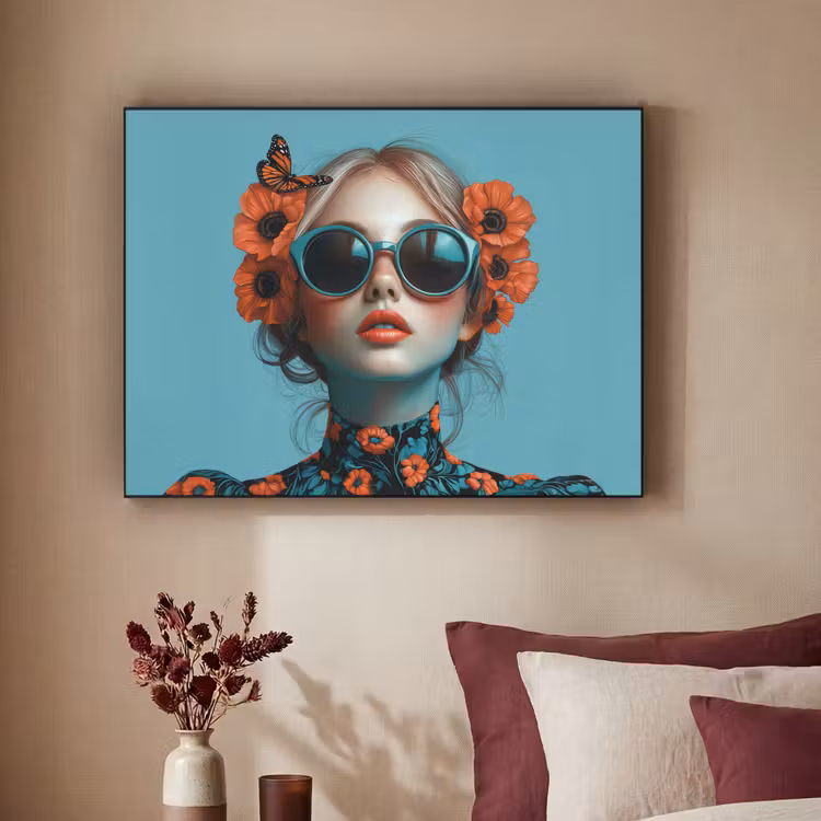 Art Frame - Vrouw - Blauw - Vlinder - Bloemen - Aesthetic — 3