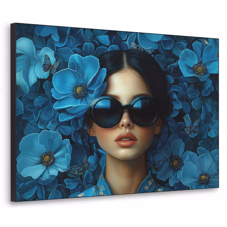 Art Frame - Vrouw - Bloemen - Blauw - Aesthetic - Luxe — 1