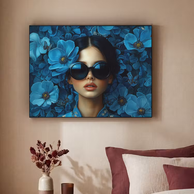 Art Frame - Vrouw - Bloemen - Blauw - Aesthetic - Luxe — 3