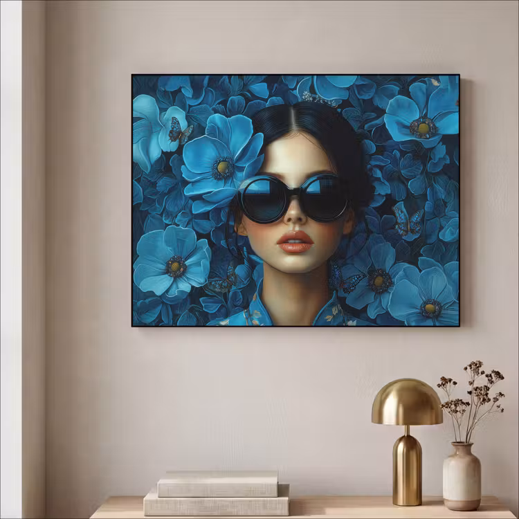 Art Frame - Vrouw - Bloemen - Blauw - Aesthetic - Luxe — 5