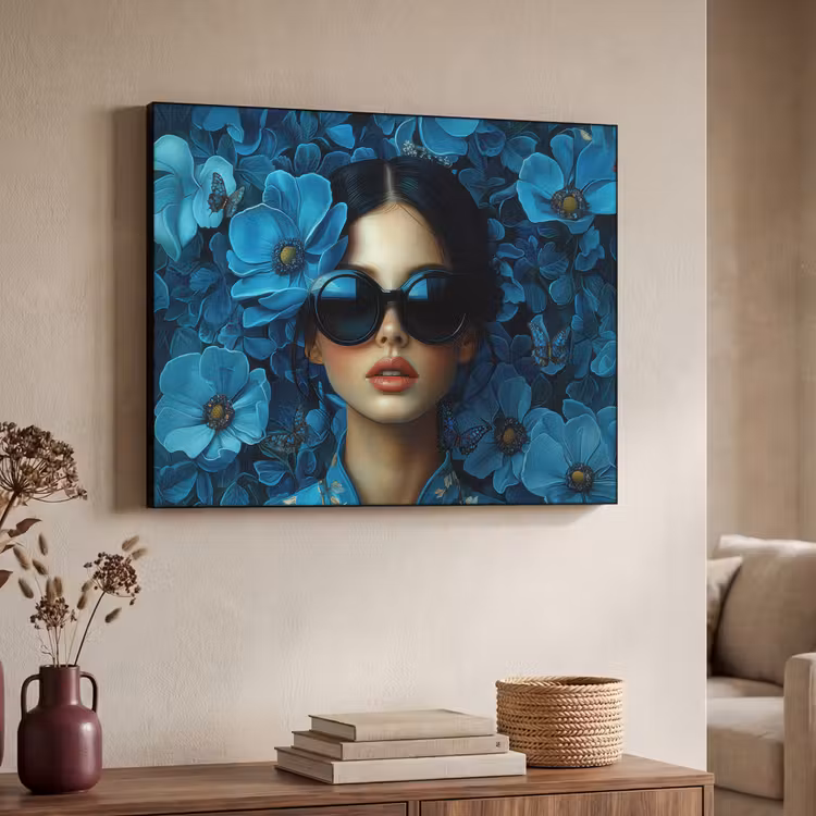 Art Frame - Vrouw - Bloemen - Blauw - Aesthetic - Luxe — 7