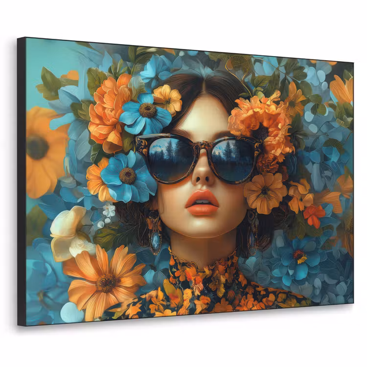 Art Frame - Vrouw - Bloemen - Oranje - Blauw - Modern — 1
