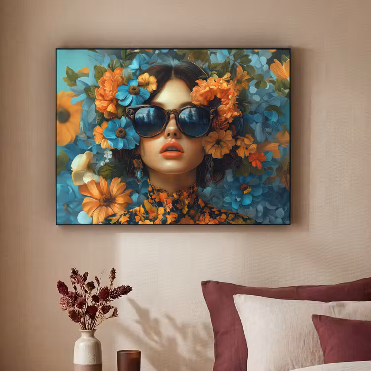 Art Frame - Vrouw - Bloemen - Oranje - Blauw - Modern — 3