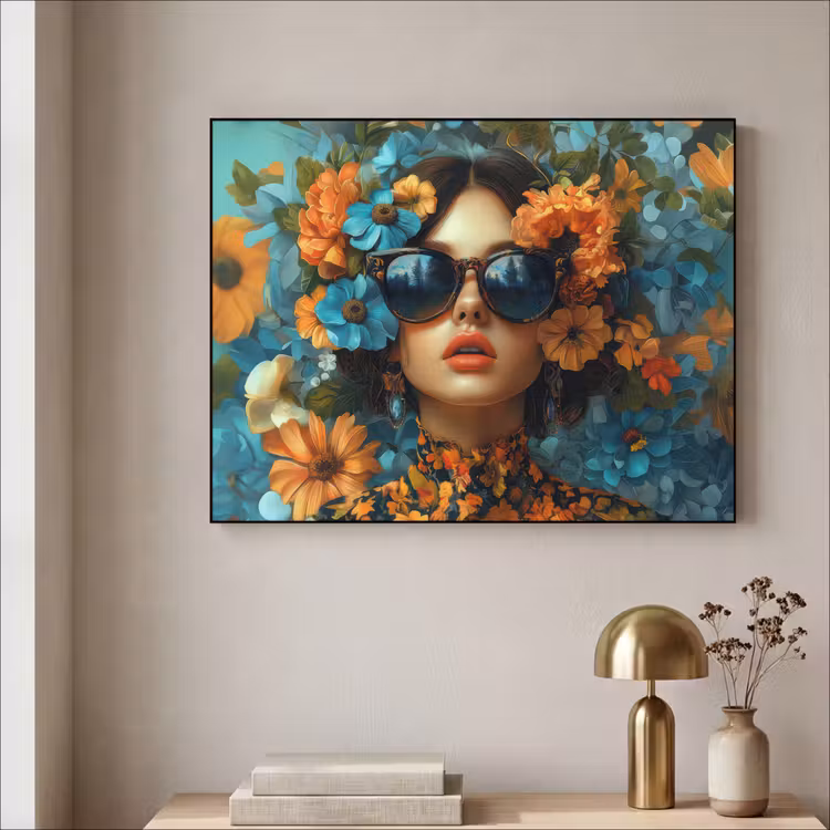 Art Frame - Vrouw - Bloemen - Oranje - Blauw - Modern — 5