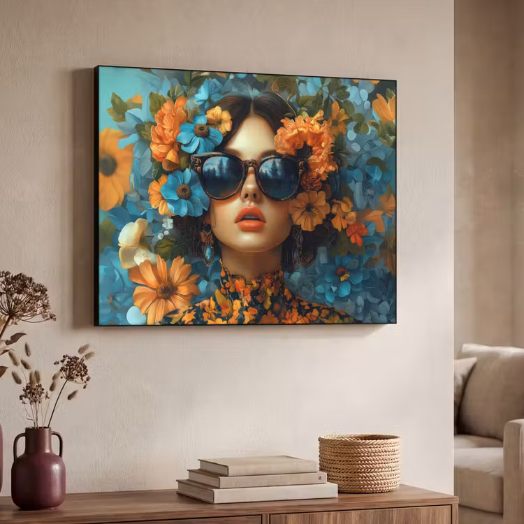 Art Frame - Vrouw - Bloemen - Oranje - Blauw - Modern — 7