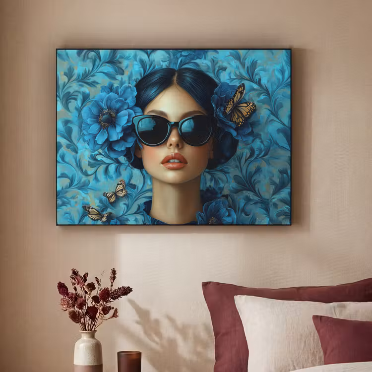 Art Frame - Vrouw - Bloemen - Vlinders - Blauw - Abstract — 3