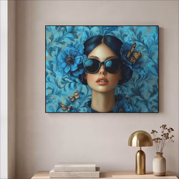 Art Frame - Vrouw - Bloemen - Vlinders - Blauw - Abstract — 5