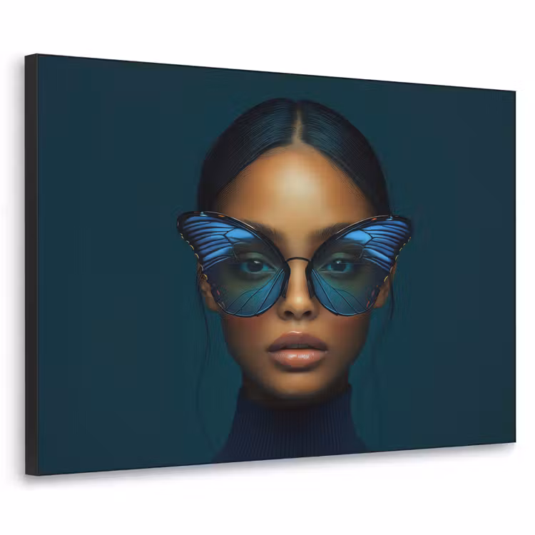 Art Frame - Vrouw - Vlinder - Bril - Blauw - Modern - Portret — 1