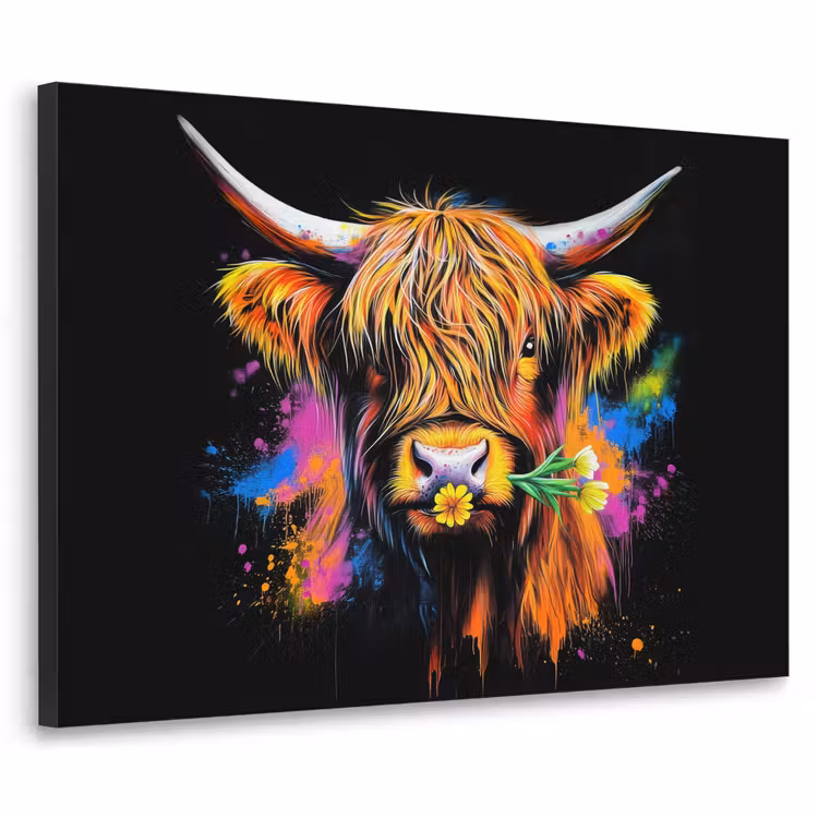 Art Frame - Schotse Hooglander - Graffiti - Kleurrijk - Bloem - Dieren — 1