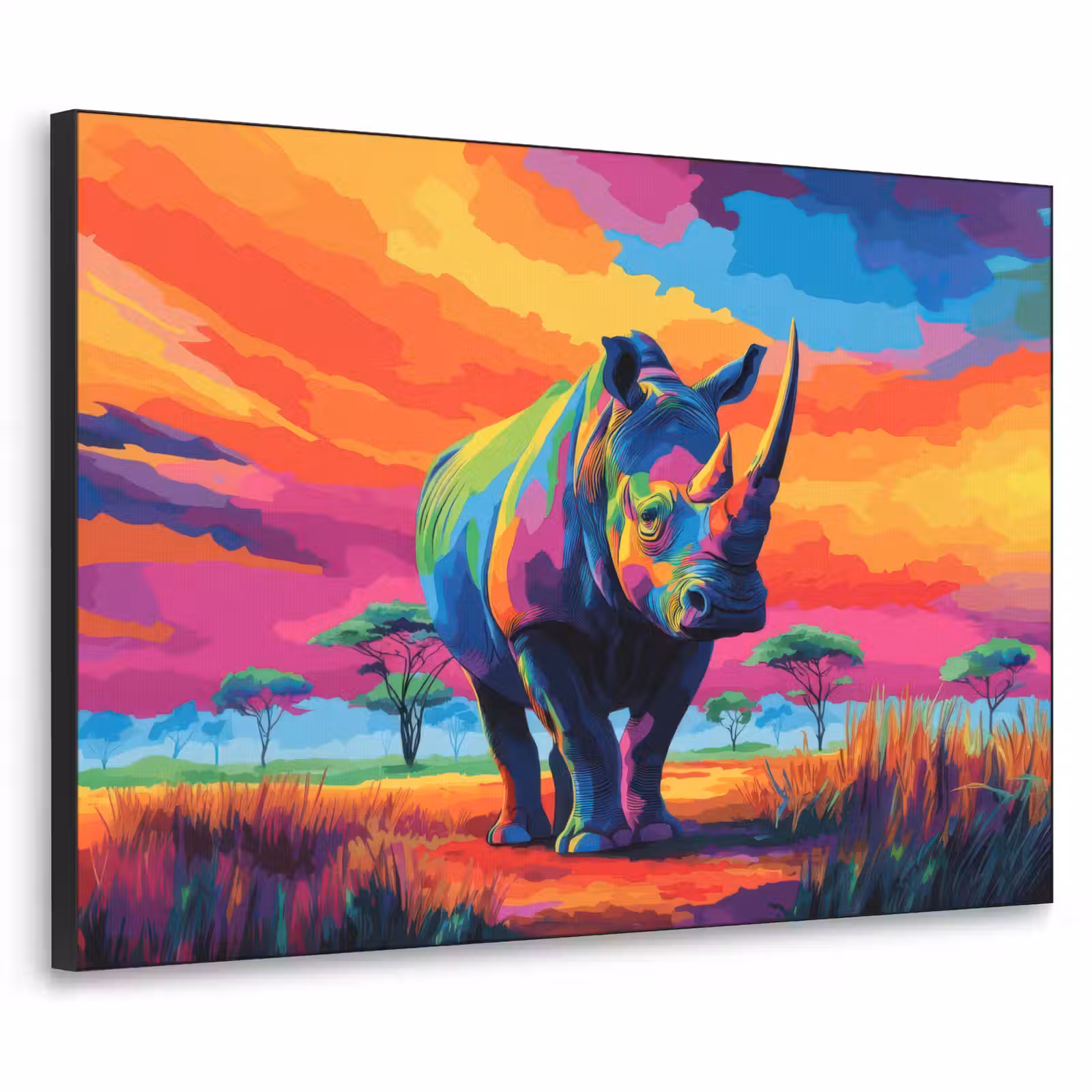 Art Frame - Neushoorn - Zonsondergang - Savanna - Kleurrijk — 1