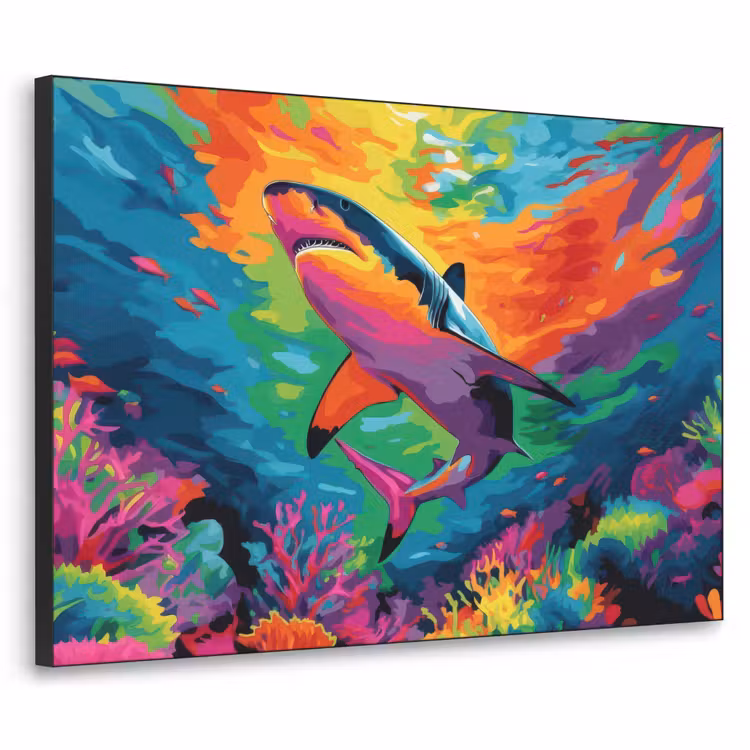 Art Frame - Haai - Koraalrif - Abstract - Kleurrijk — 1