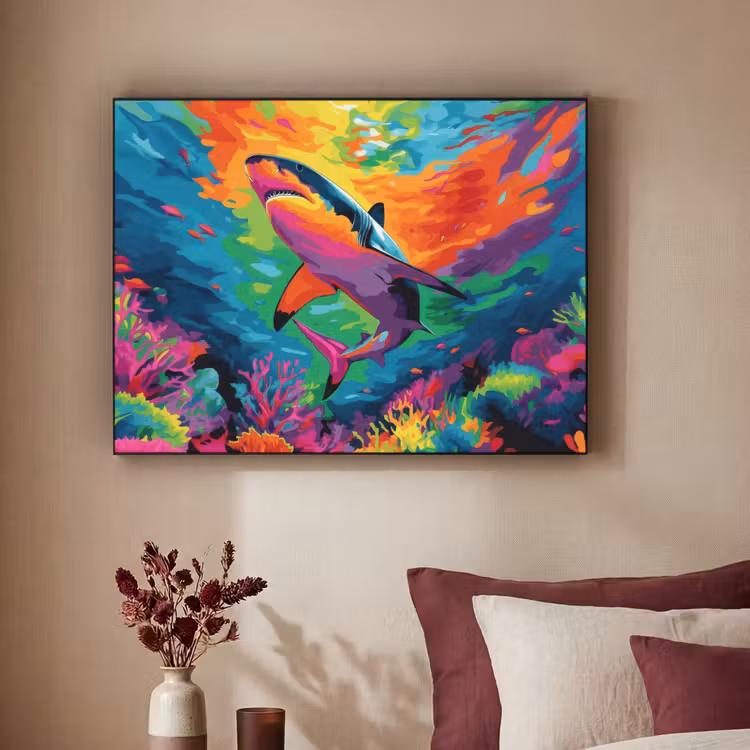 Art Frame - Haai - Koraalrif - Abstract - Kleurrijk — 3