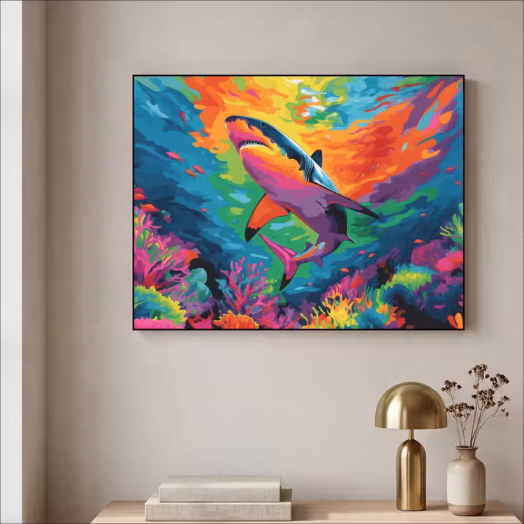 Art Frame - Haai - Koraalrif - Abstract - Kleurrijk — 5