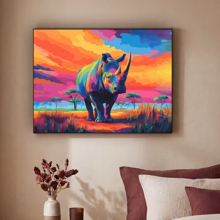 Art Frame - Neushoorn - Zonsondergang - Savanna - Kleurrijk — 3
