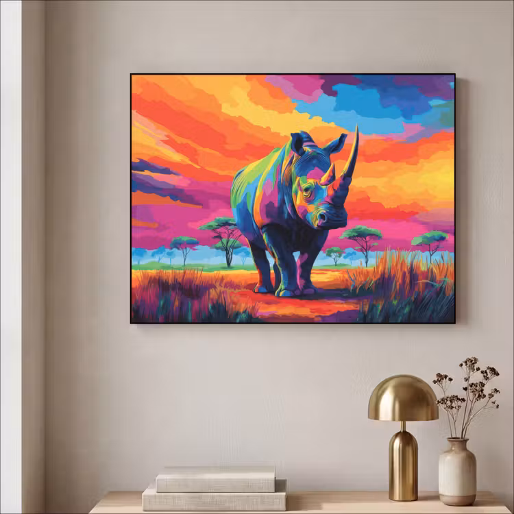 Art Frame - Neushoorn - Zonsondergang - Savanna - Kleurrijk — 5