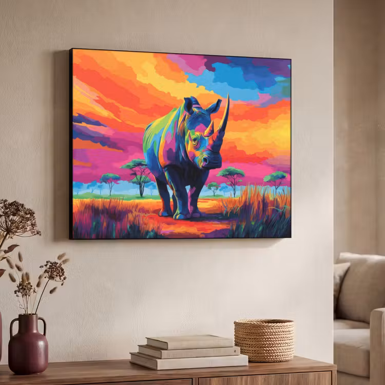 Art Frame - Neushoorn - Zonsondergang - Savanna - Kleurrijk — 7