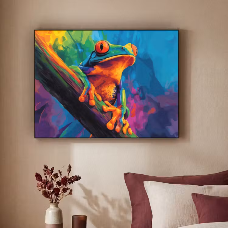 Art Frame - Kikker - Felgekleurd - Tak - Regenboog — 3