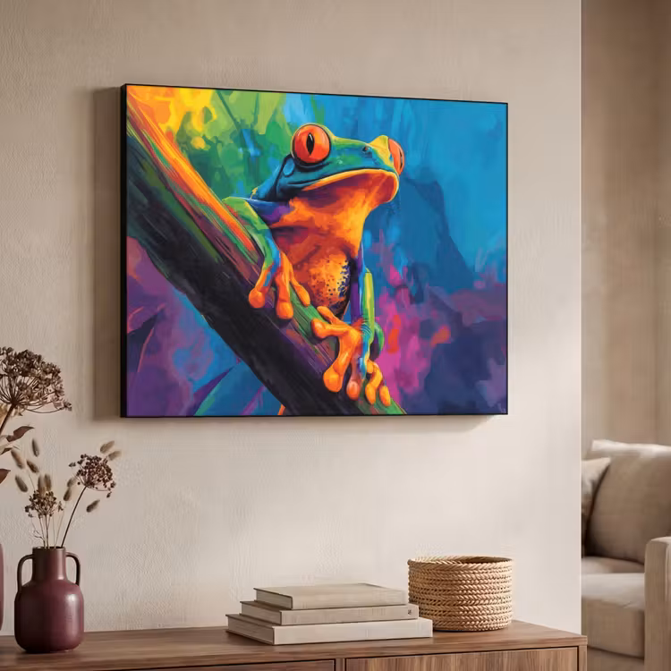 Art Frame - Kikker - Felgekleurd - Tak - Regenboog — 7