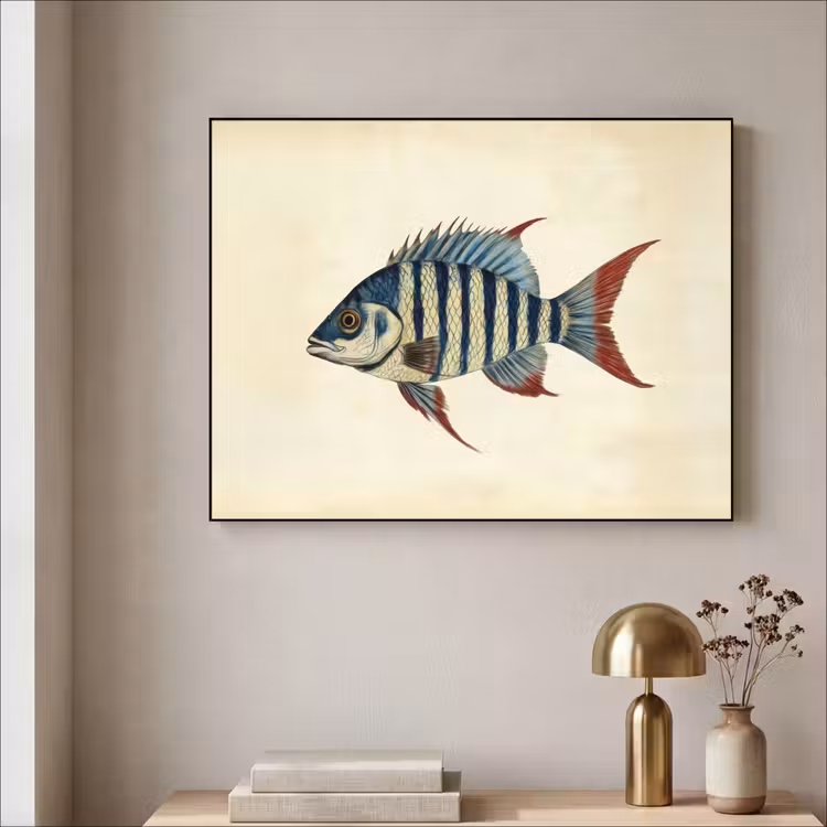 Art Frame - Gestreept - Donkerblauw - Rugvin - Vis — 5