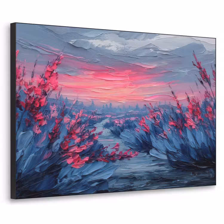 Art Frame - Schilderij - Zonsondergang - Bloemen - Rivier — 1