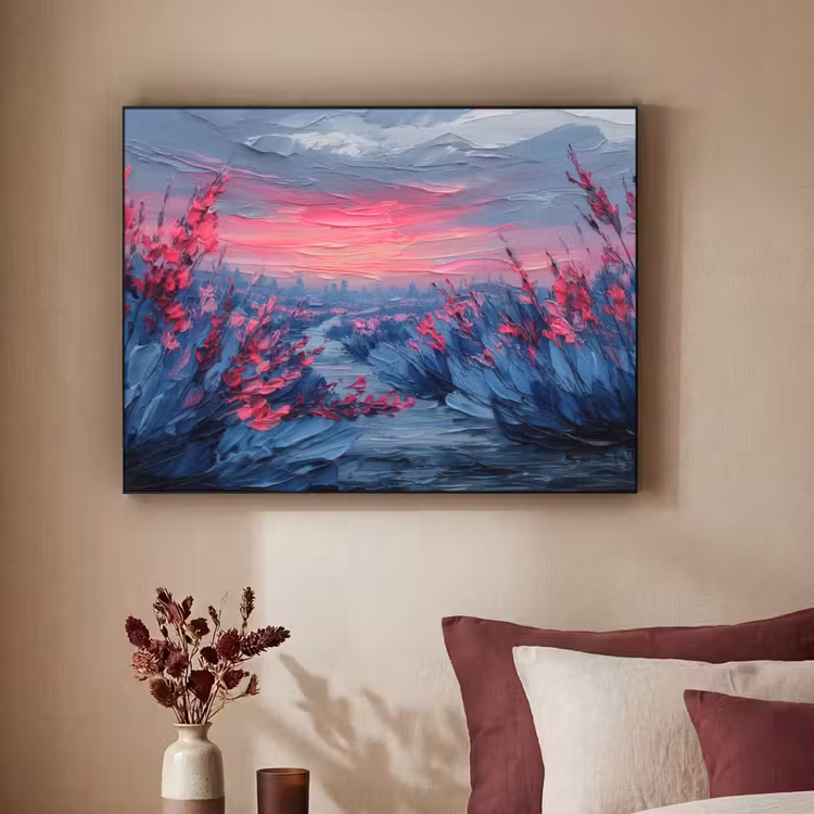 Art Frame - Schilderij - Zonsondergang - Bloemen - Rivier — 3